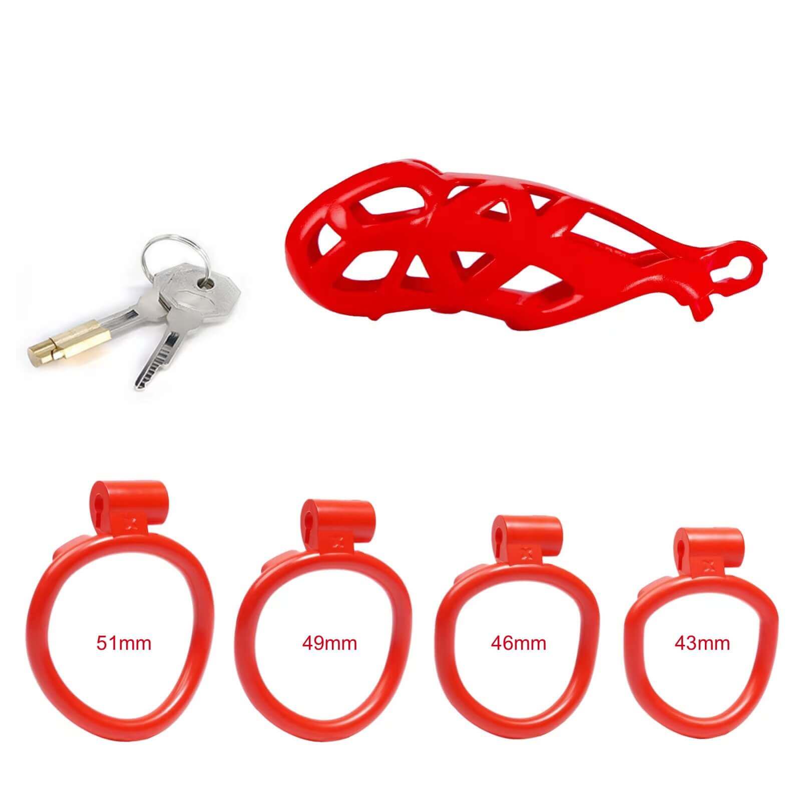 Maxi Cobra Male Chastity Cage with 4 Rings Red