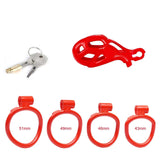 Nano Cobra Male Chastity Cage with 4 Rings Red