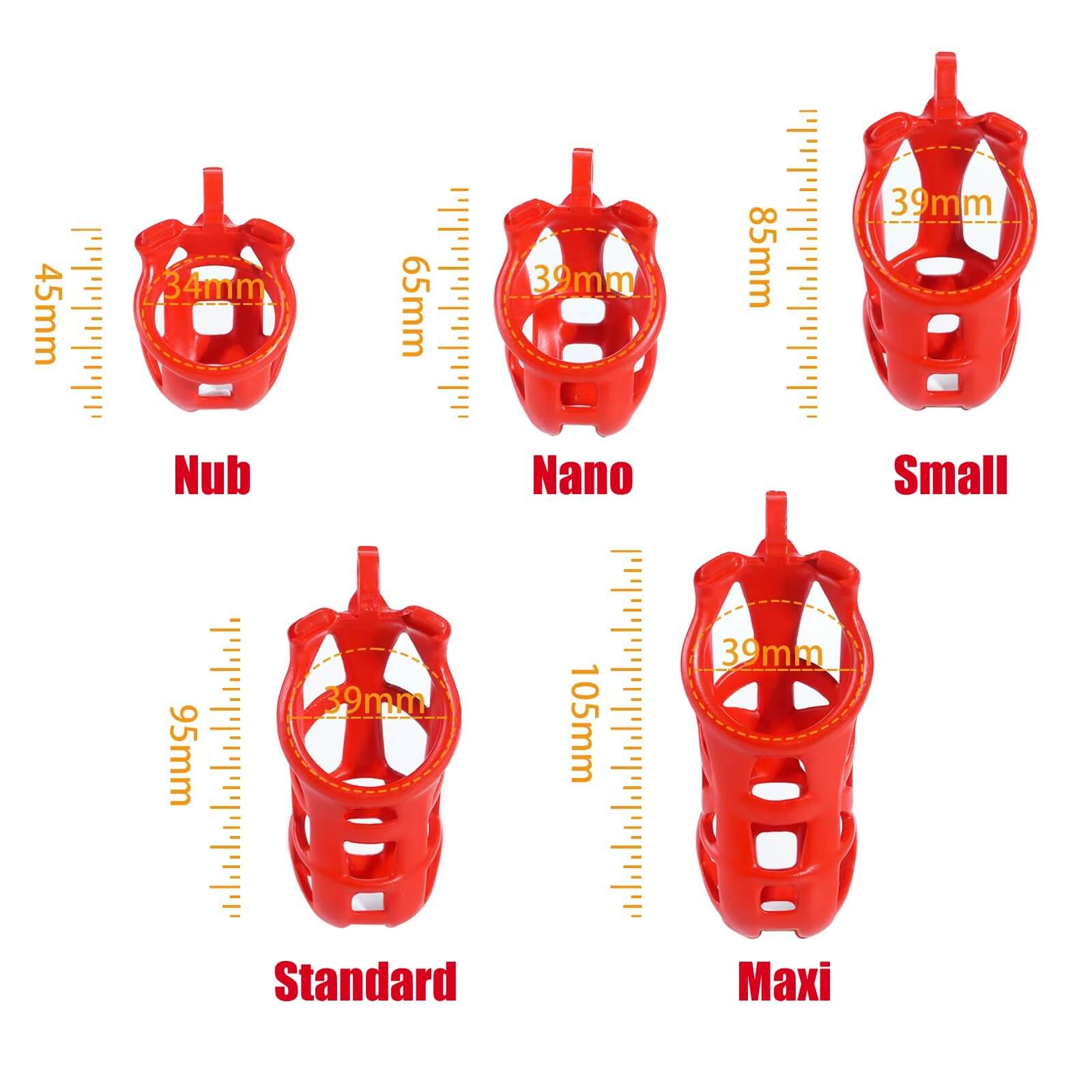 Nano Cobra Male Chastity Cage with 4 Rings Red