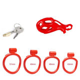 Nano Red Cobra Male Chastity Cage with 4 Rings