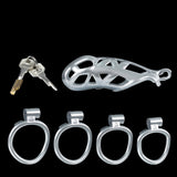 Maxi Silver Cobra Male Chastity Cage With 4 Rings